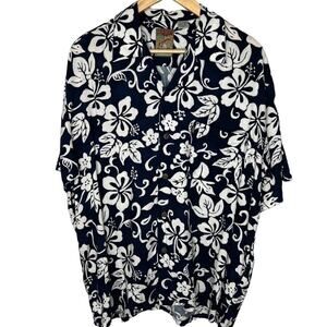 Vintage 80s Mens M Hawaiian Shirt Short Sleeve Tropical  Button Down Rayon Blue